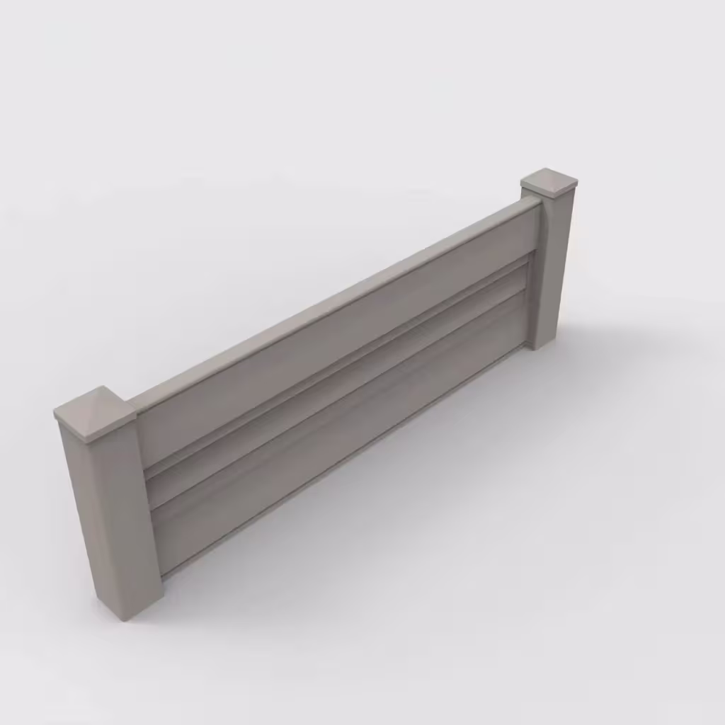 Gray horizontal privacy 2 ft wall topper, isometric view