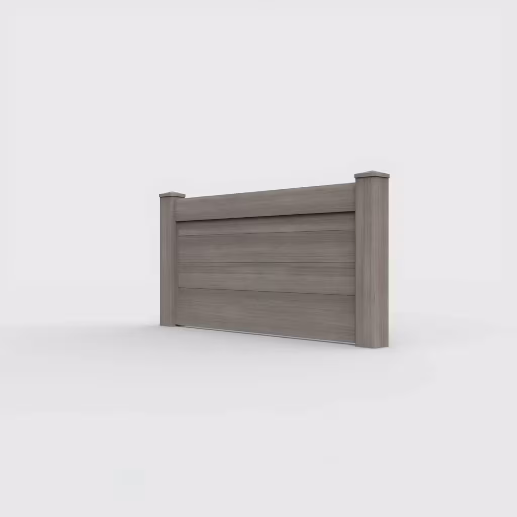 Weathered blend horizontal privacy 3 ft wall topper, left-side view