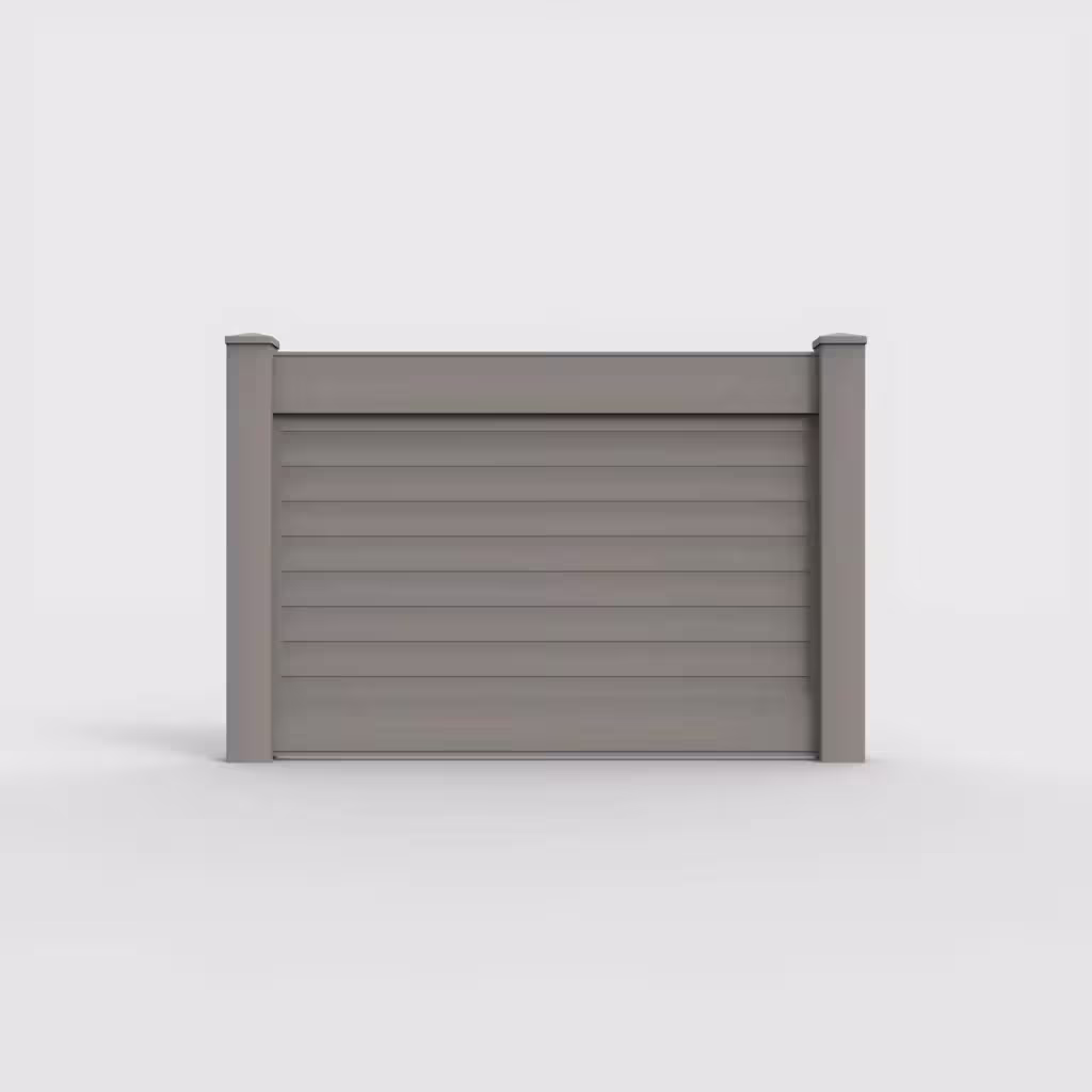 Gray horizontal privacy 4 ft fence, front view