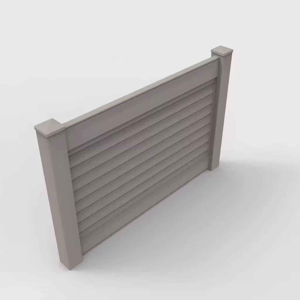 Gray horizontal privacy 4 ft fence, isometric view