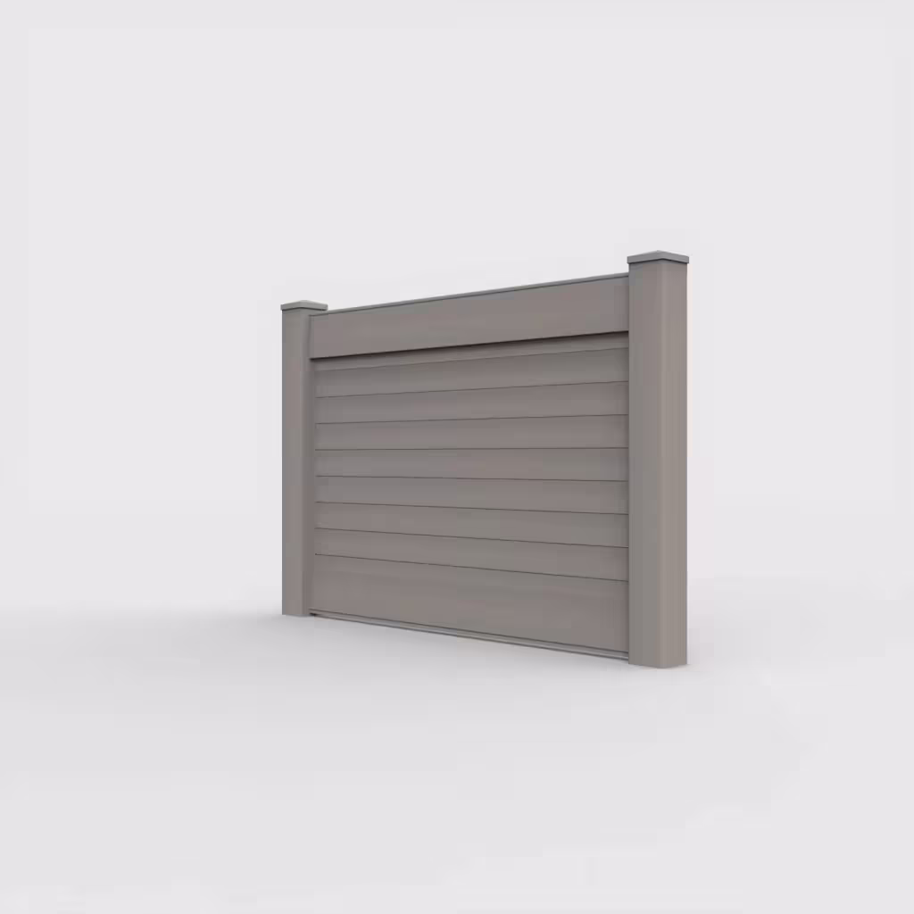 Gray horizontal privacy 4 ft fence, left-side view
