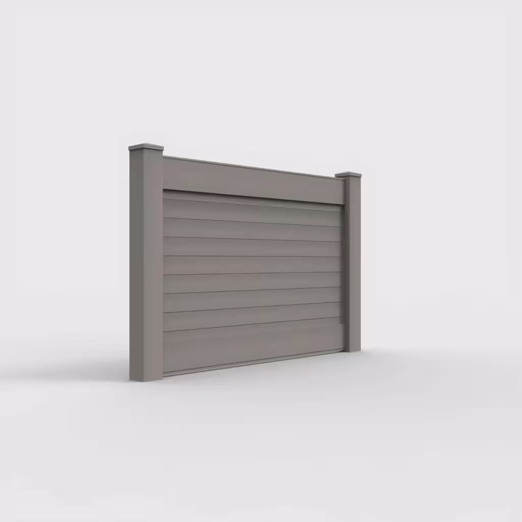 Gray horizontal privacy 4 ft fence, right-side view