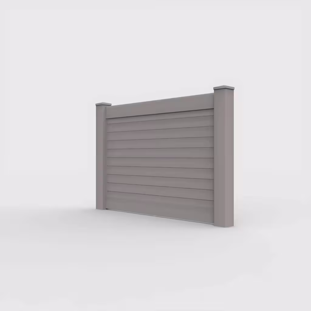 Slate gray horizontal privacy 4 ft fence, left-side view