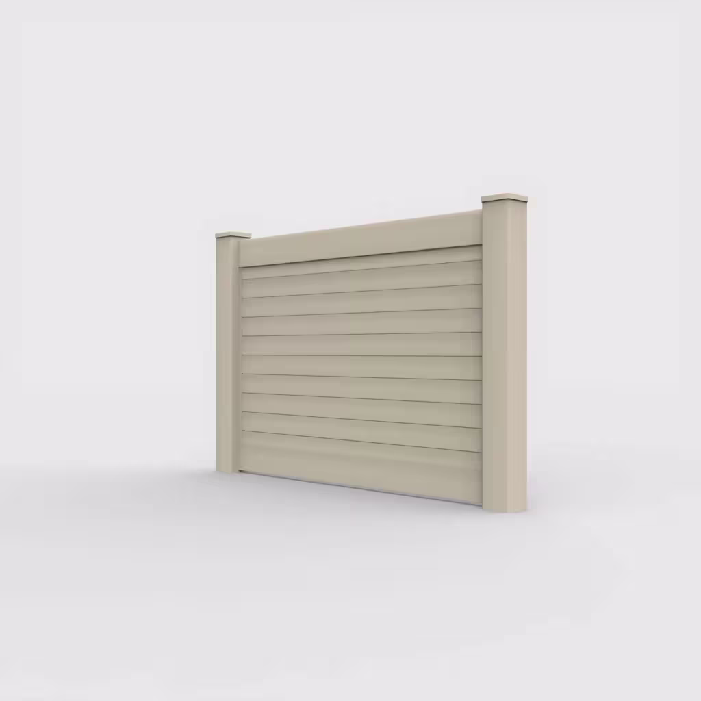 Tan horizontal privacy 4 ft fence, left-side view