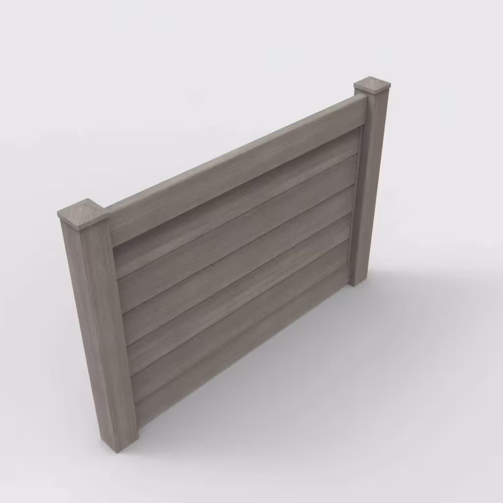 Weathered blend horizontal privacy 4 ft fence, isometric view