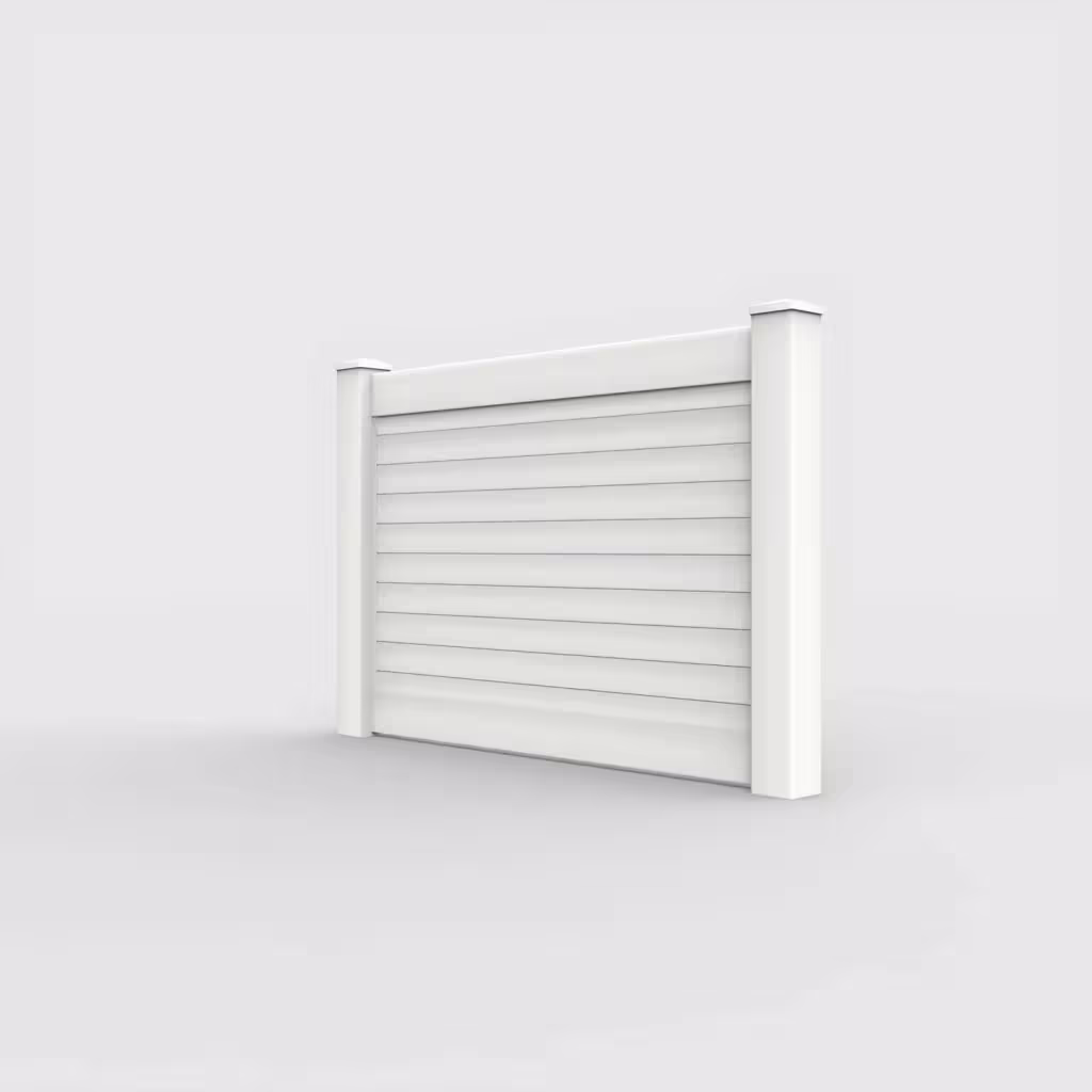 White horizontal privacy 4 ft fence, left-side view