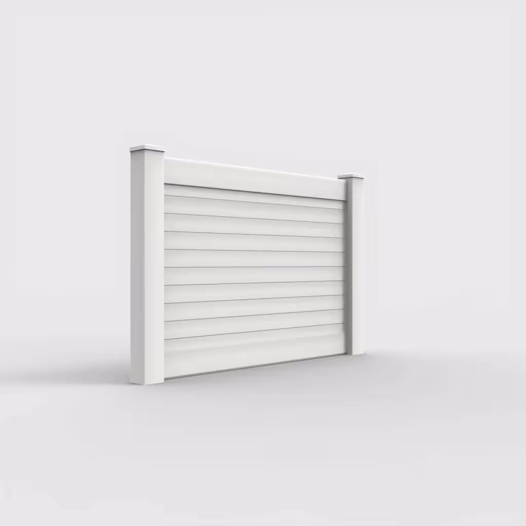 White horizontal privacy 4 ft fence, right-side view