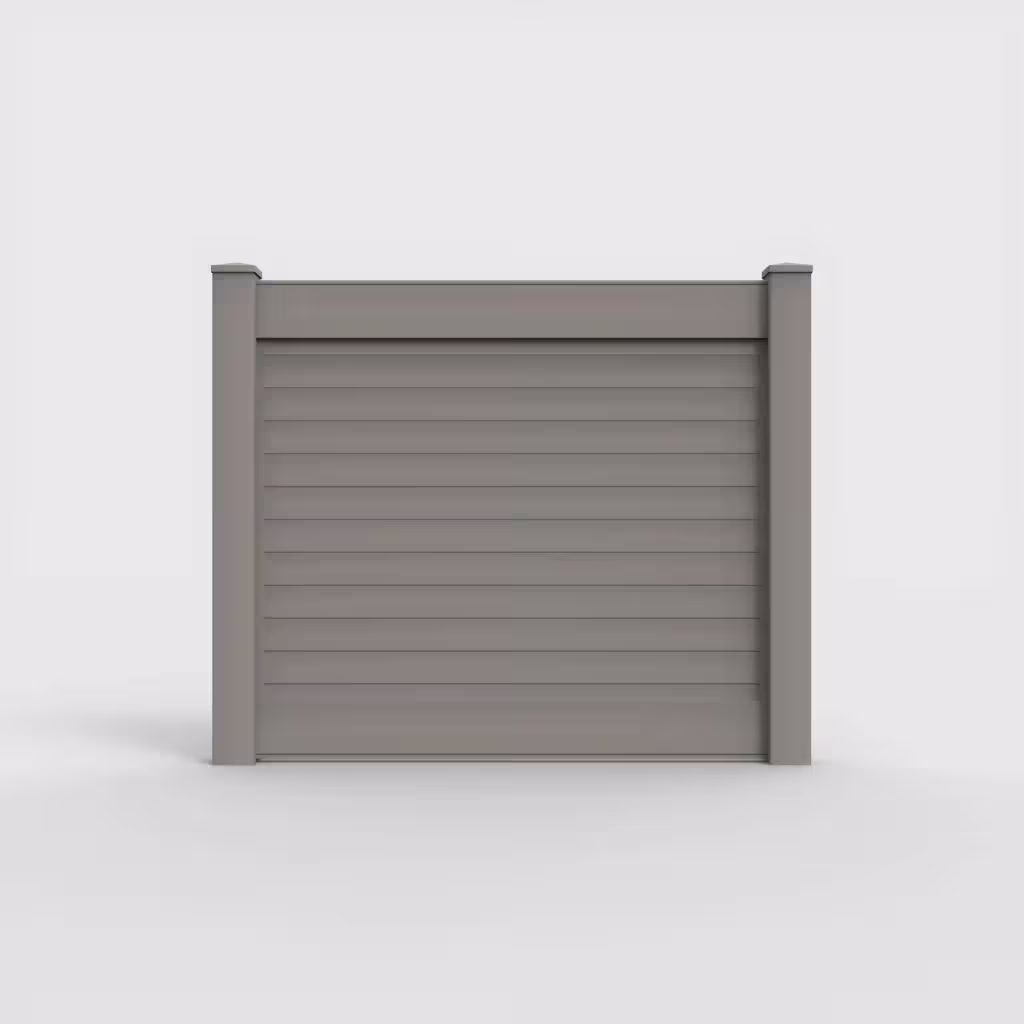 Gray horizontal privacy 5 ft fence, front view