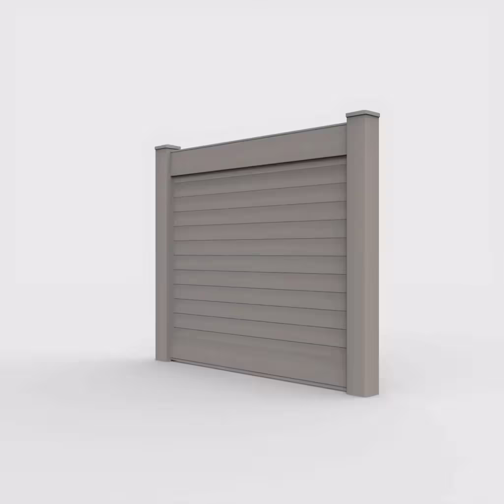 Gray horizontal privacy 5 ft fence, left-side view