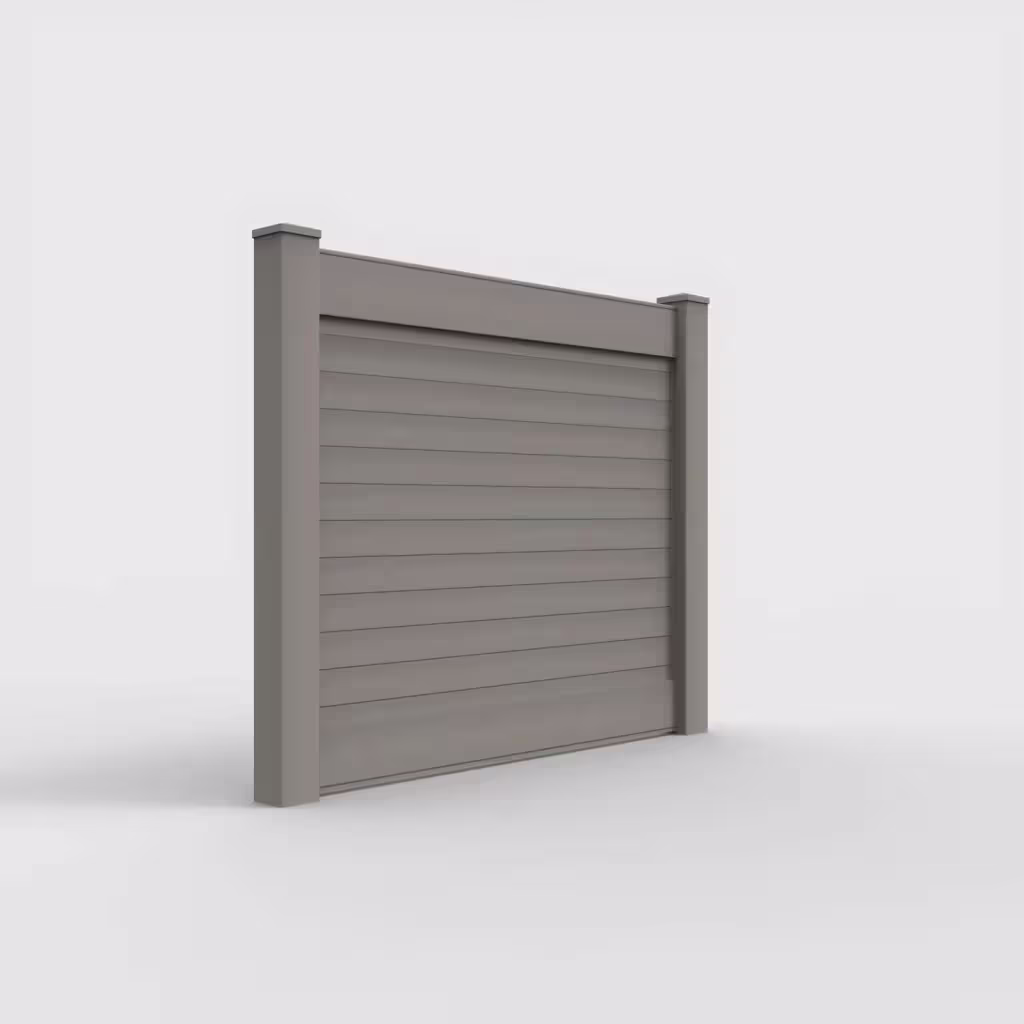 Gray horizontal privacy 5 ft fence, right-side view