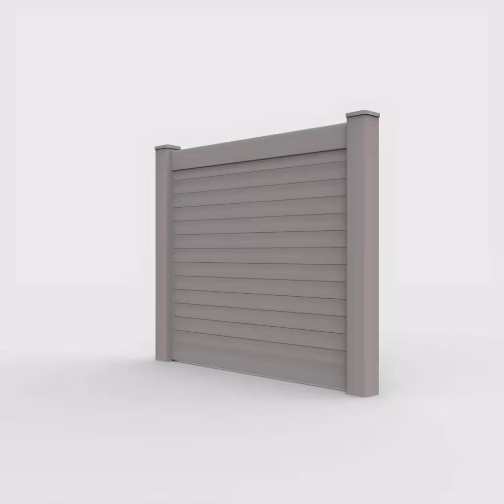 Slate gray horizontal privacy 5 ft fence, left-side view