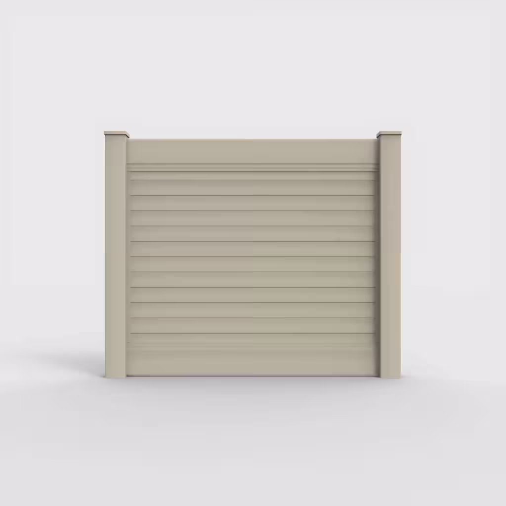 Tan horizontal privacy 5 ft fence, front view