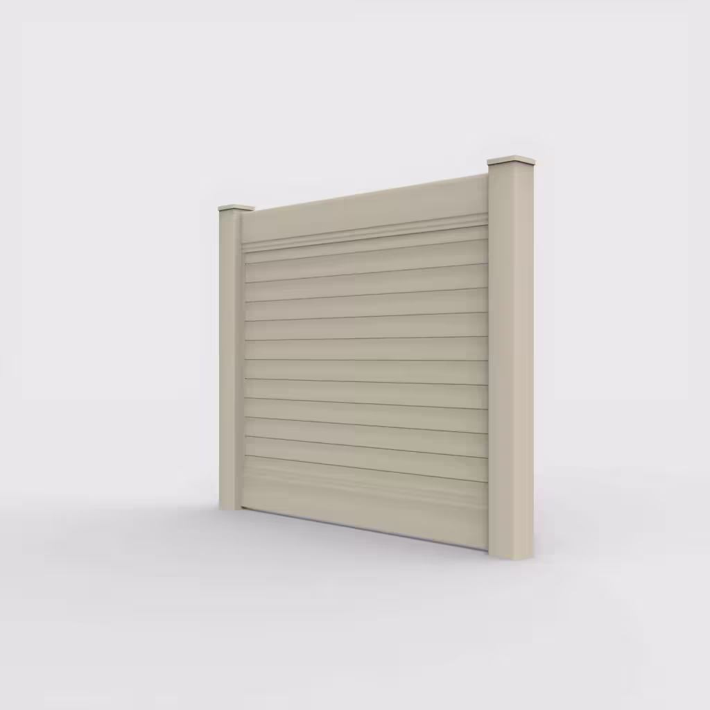 Tan horizontal privacy 5 ft fence, left-side view