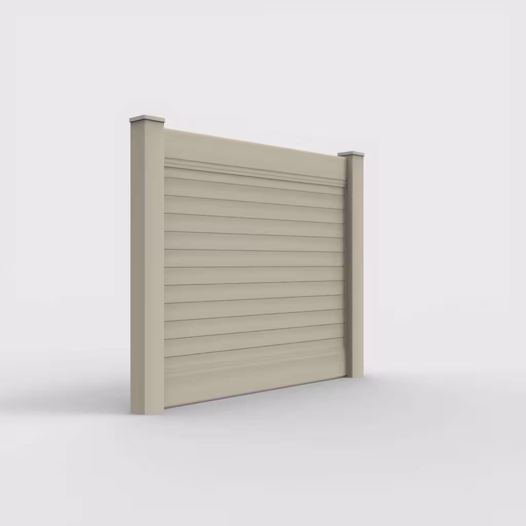 Tan horizontal privacy 5 ft fence, right-side view