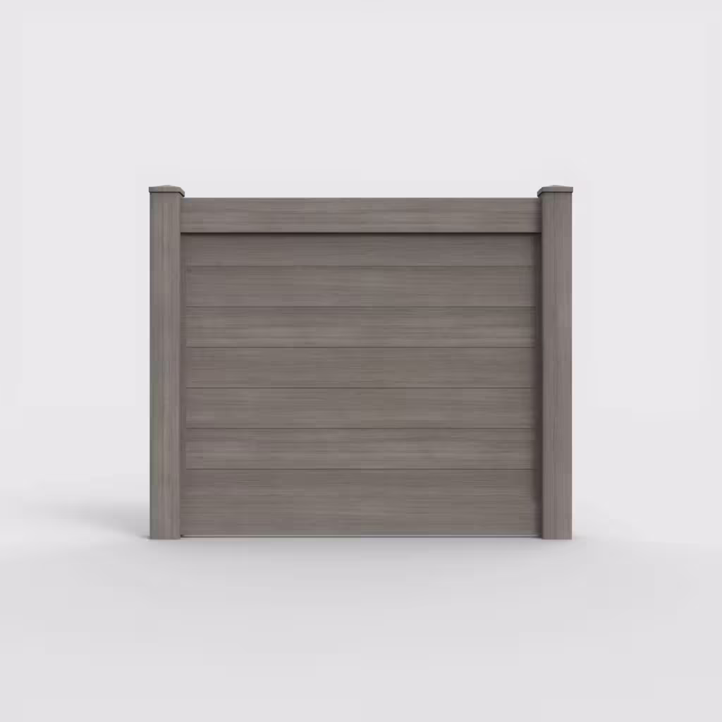 Weathered blend horizontal privacy 5 ft fence, front view