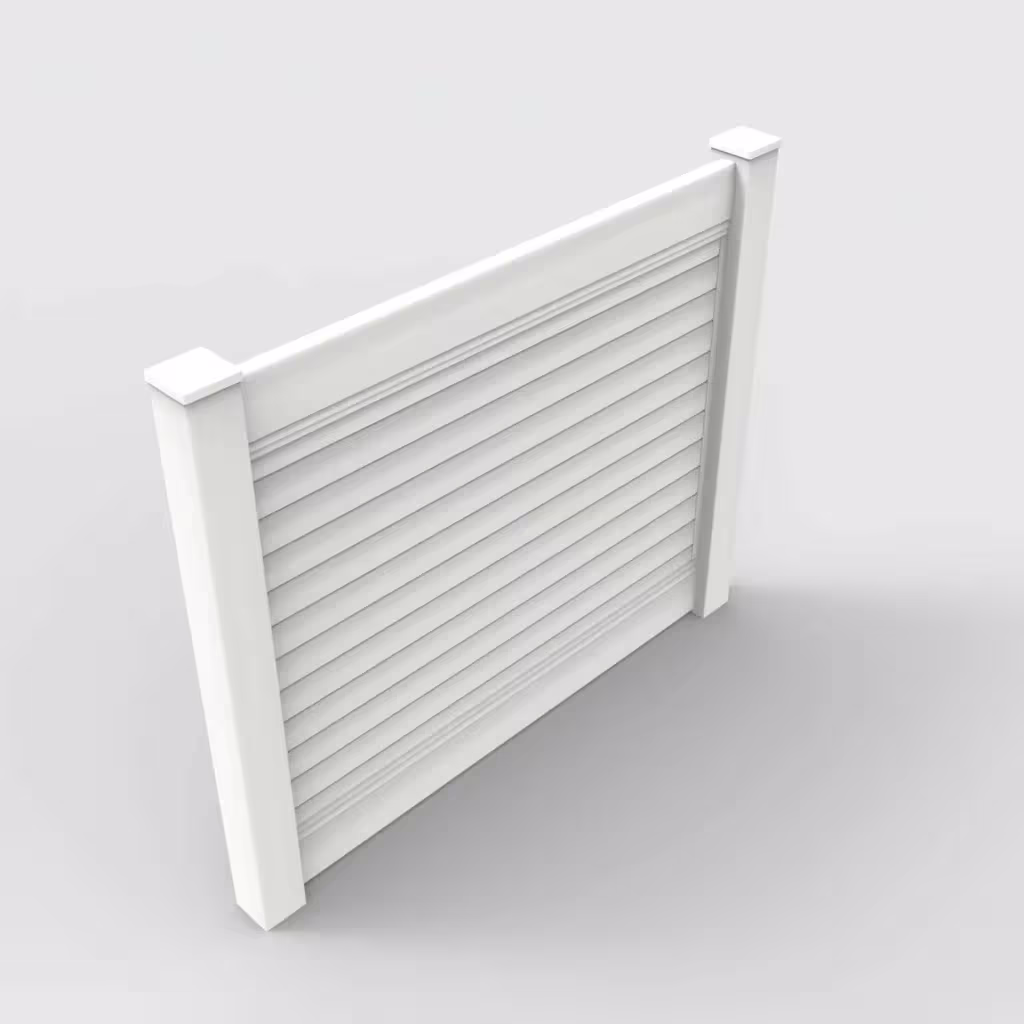White horizontal privacy 5 ft fence, isometric view