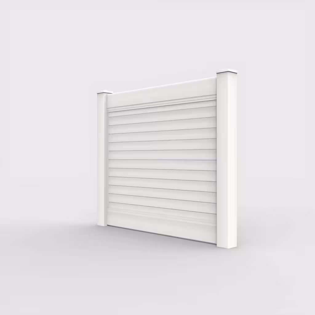White horizontal privacy 5 ft fence, left-side view