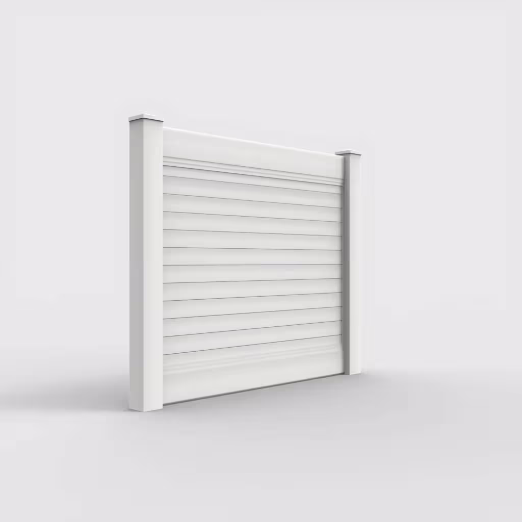 White horizontal privacy 5 ft fence, right-side view