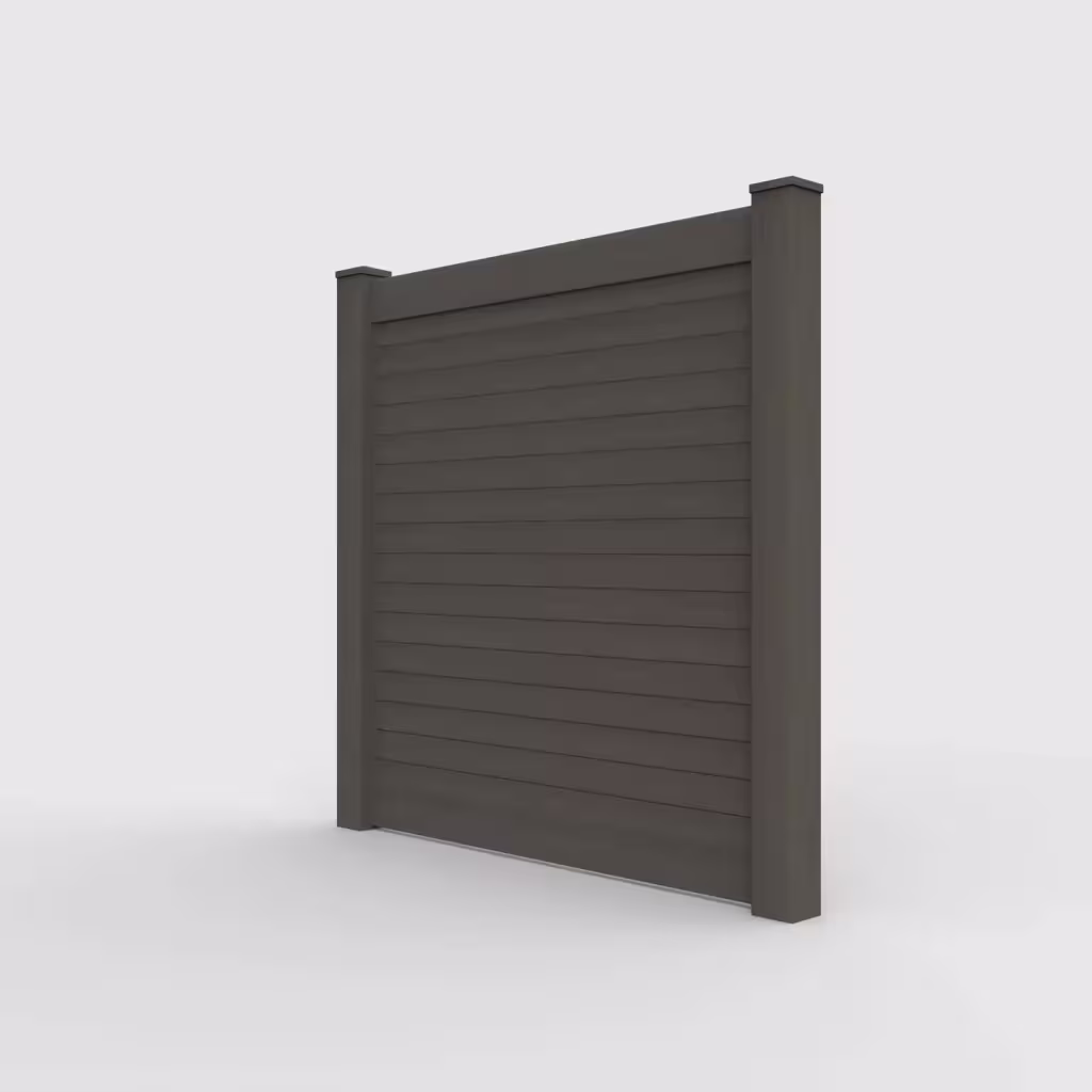 D. walnut horizontal privacy 6 ft fence, left-side view