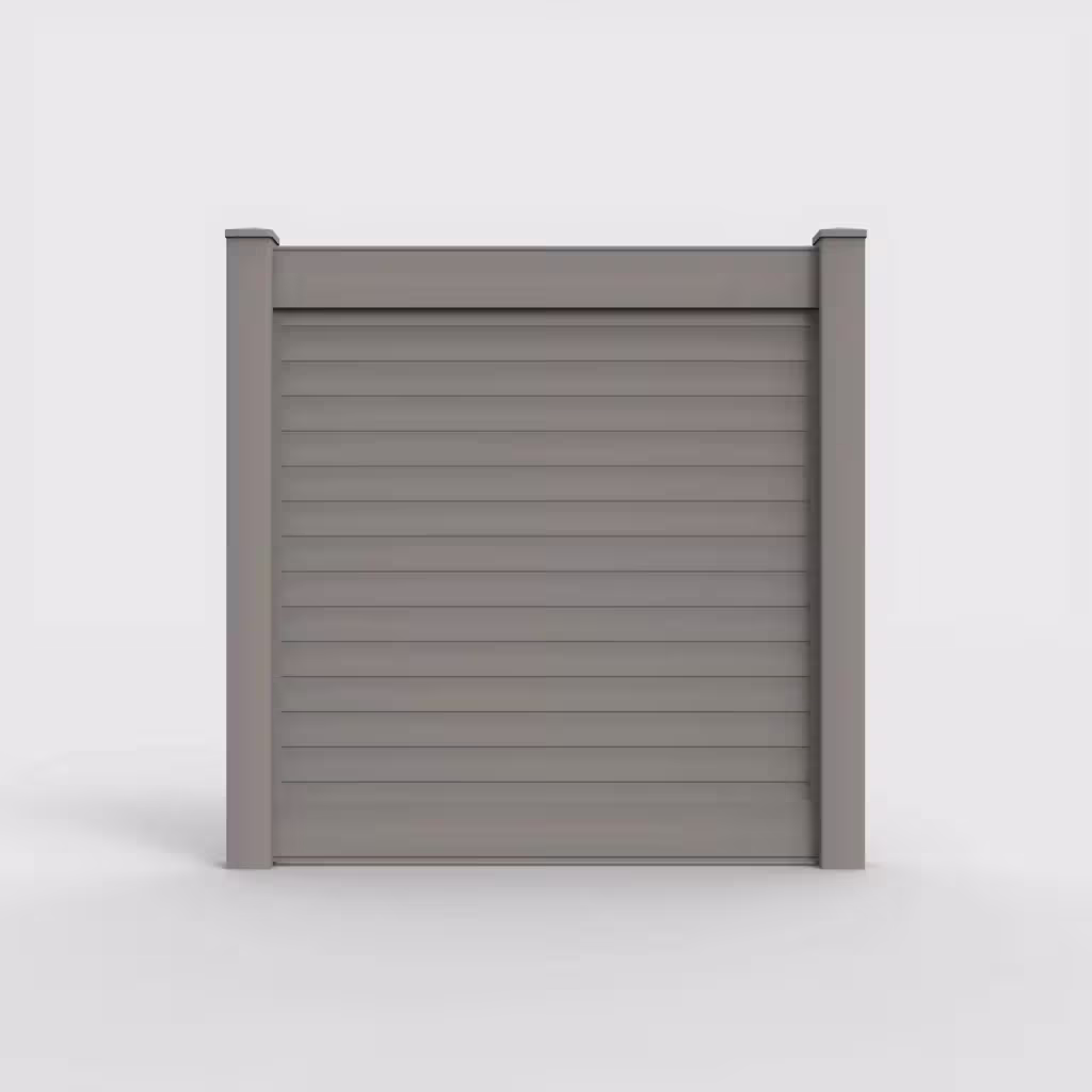 Gray horizontal privacy 6 ft fence, front view