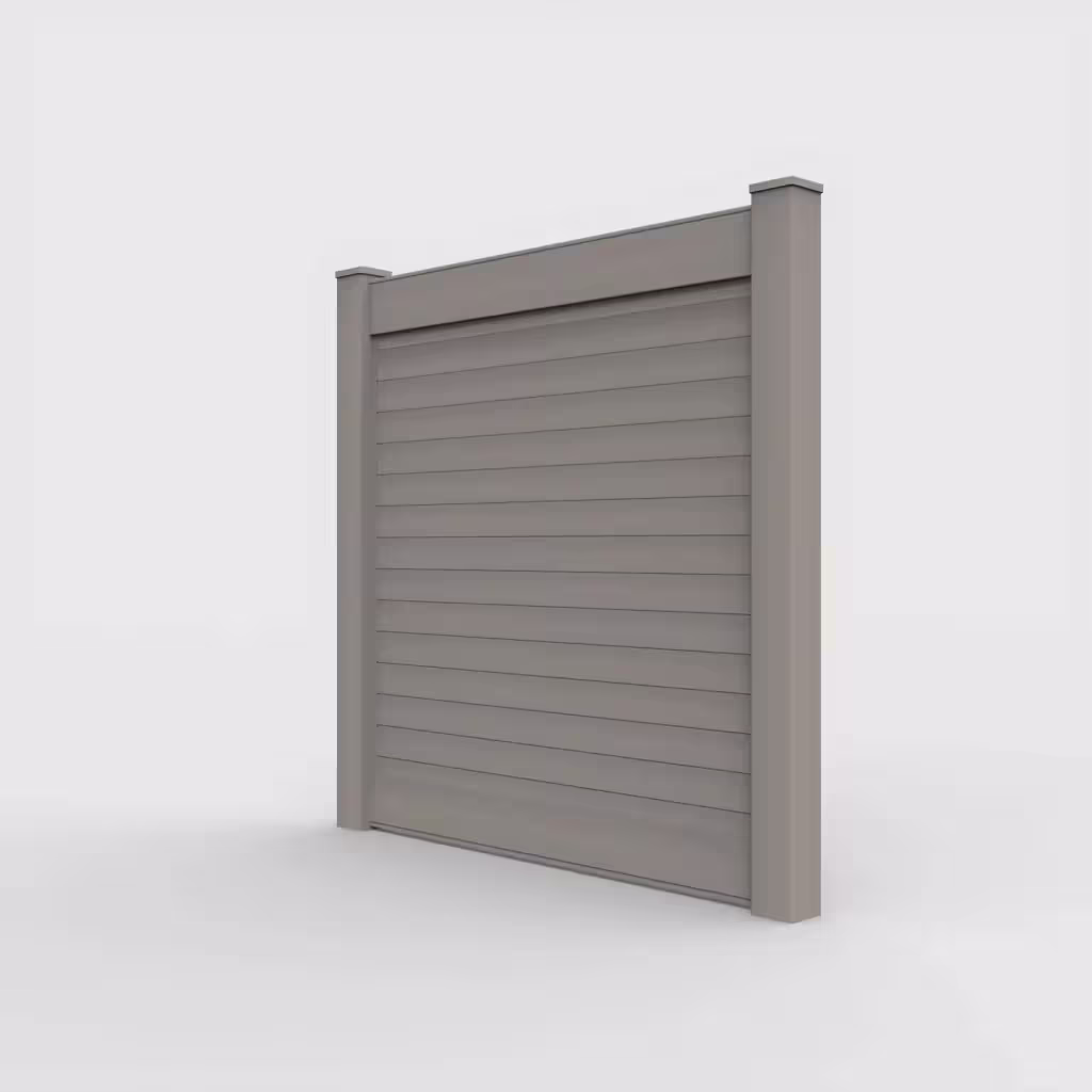 Gray horizontal privacy 6 ft fence, left-side view