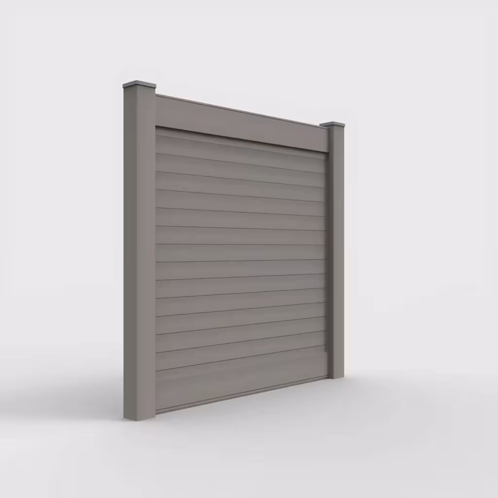 Gray horizontal privacy 6 ft fence, right-side view