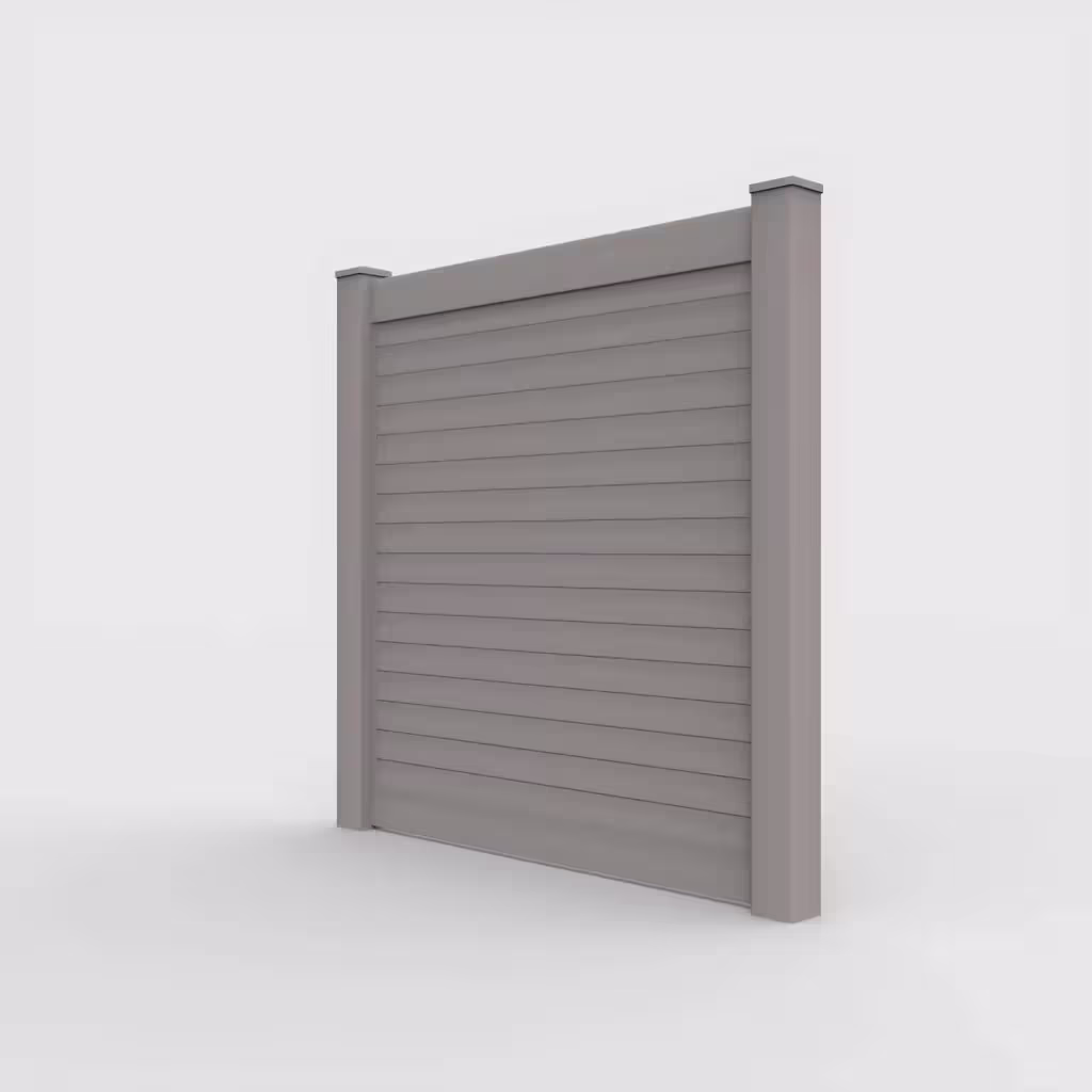 Slate gray horizontal privacy 6 ft fence, left-side view