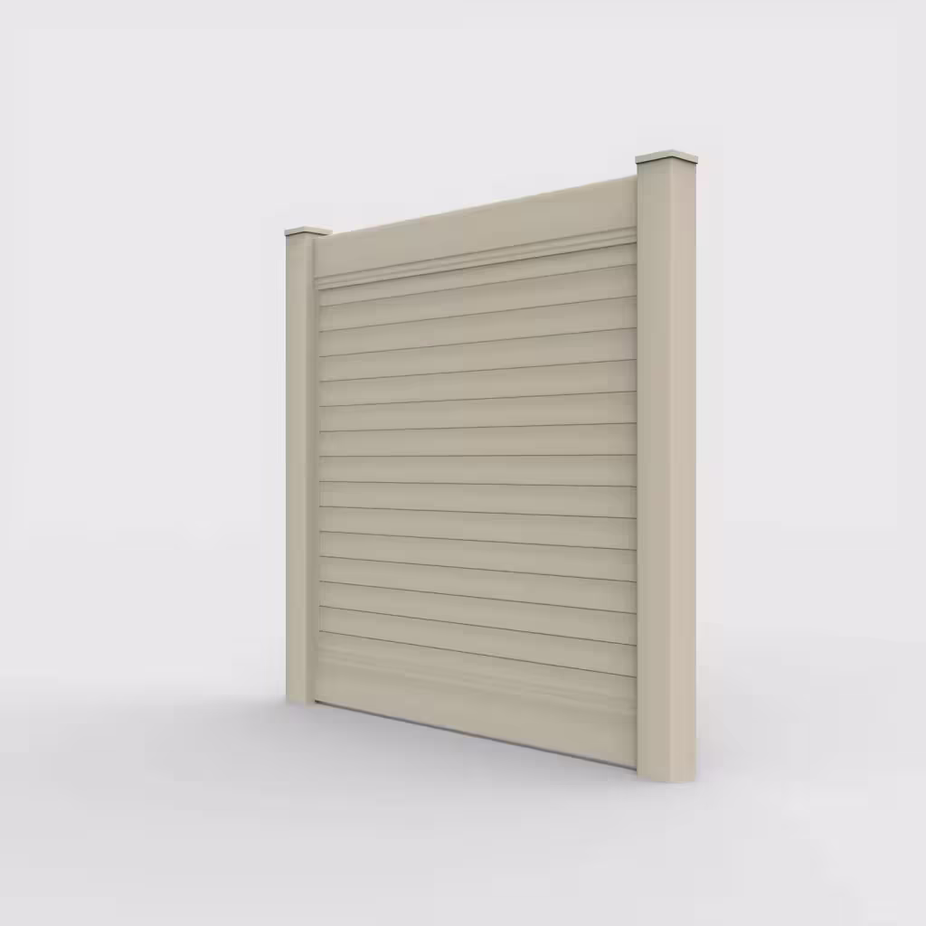 Tan horizontal privacy 6 ft fence, left-side view
