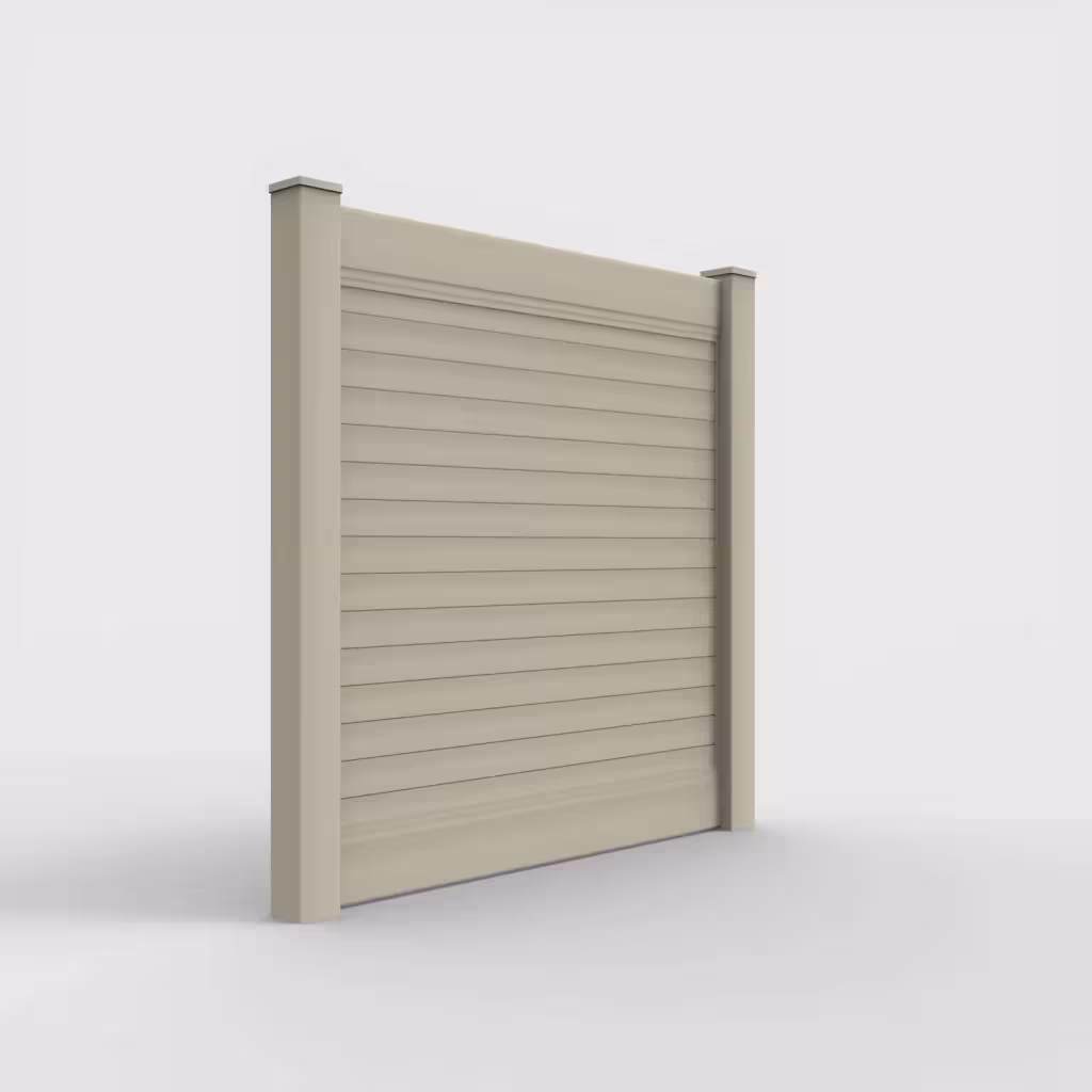 Tan horizontal privacy 6 ft fence, right-side view