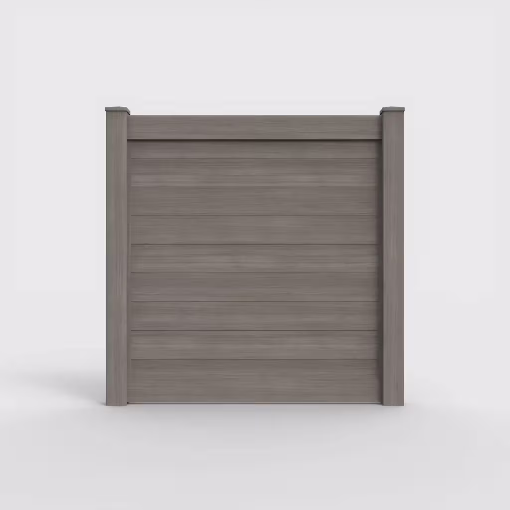 Weathered blend horizontal privacy 6 ft fence, front view
