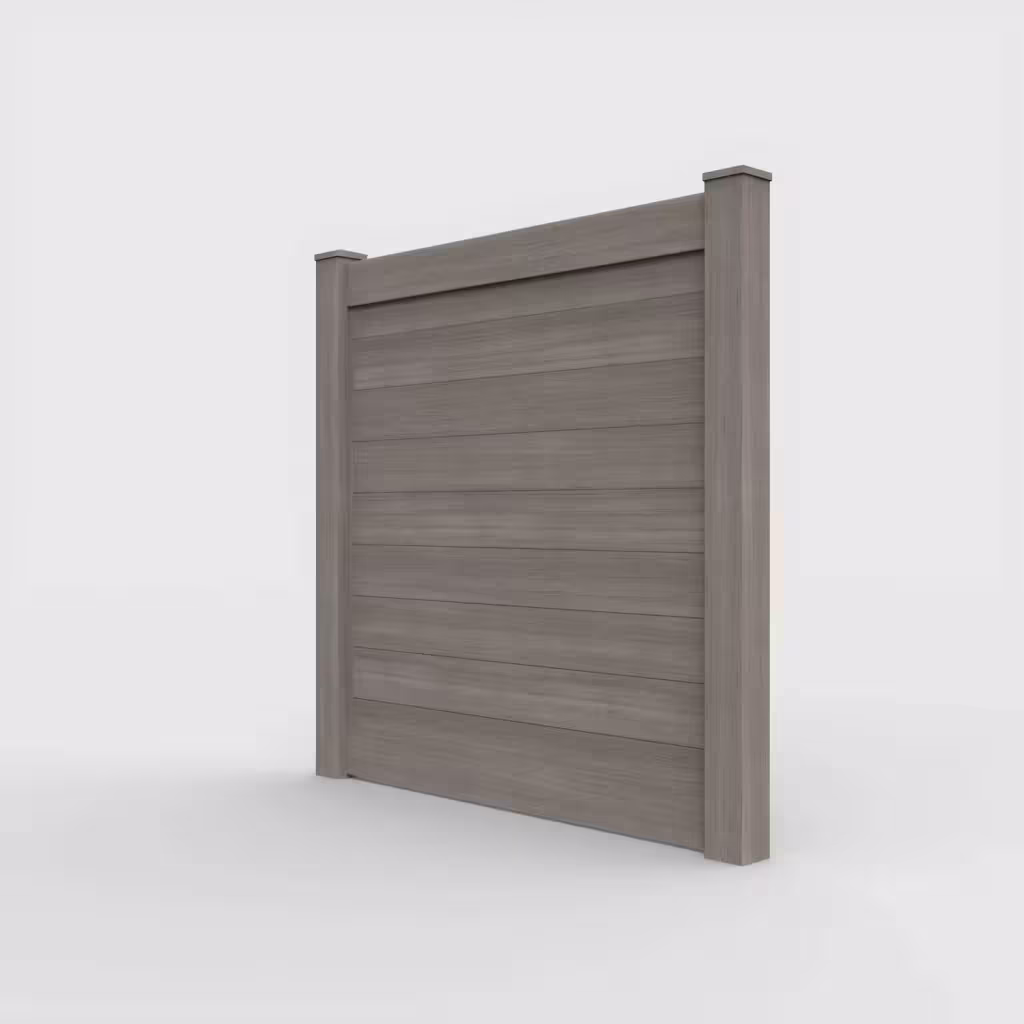 Weathered blend horizontal privacy 6 ft fence, left-side view