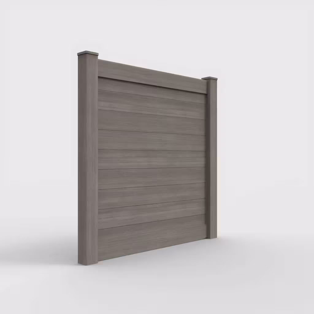 Weathered blend horizontal privacy 6 ft fence, right-side view