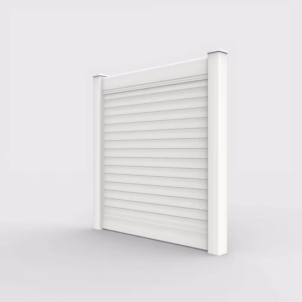 White horizontal privacy 6 ft fence, left-side view
