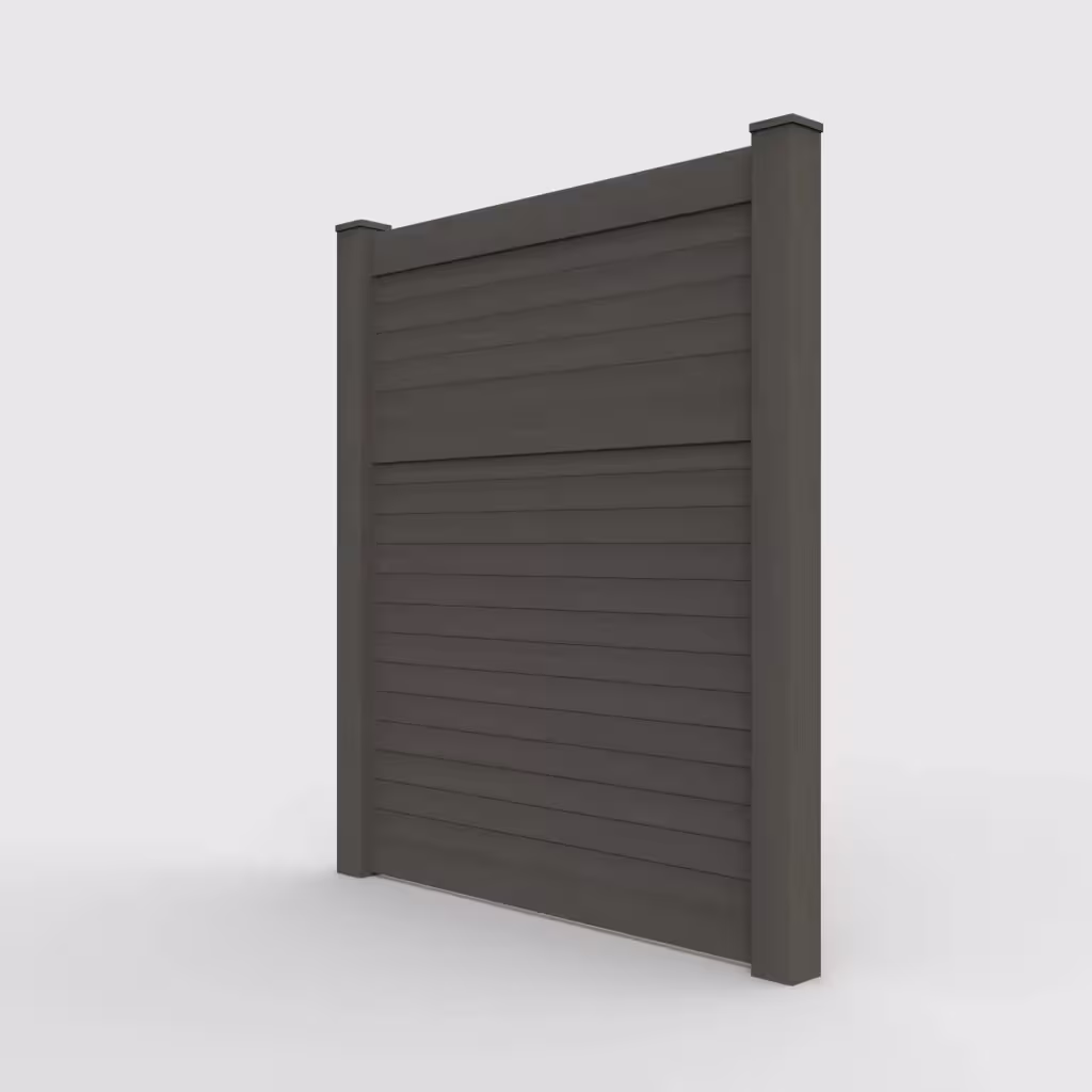 D. walnut horizontal privacy 7 ft fence, left-side view