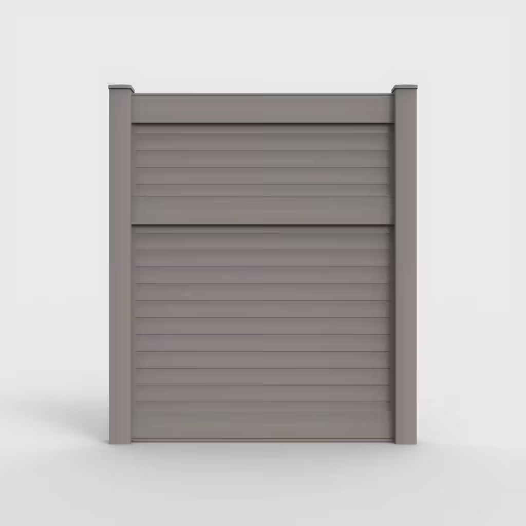 Gray horizontal privacy 7 ft fence, front view
