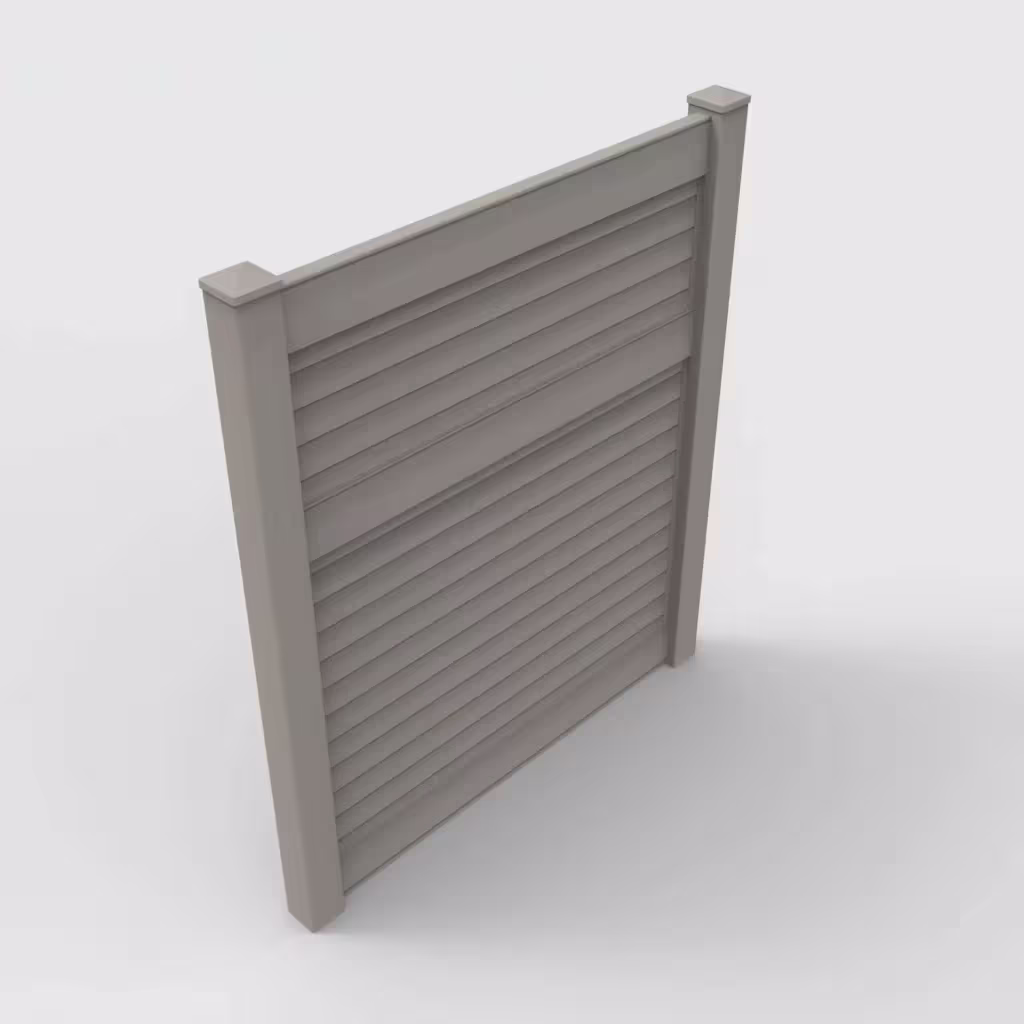 Gray horizontal privacy 7 ft fence, isometric view
