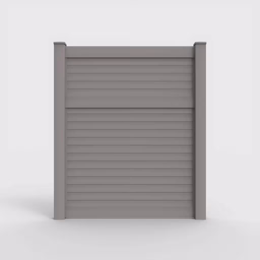 Slate gray horizontal privacy 7 ft fence, front view