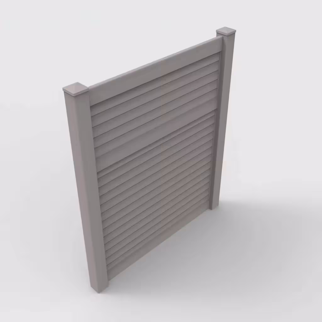 Slate gray horizontal privacy 7 ft fence, isometric view