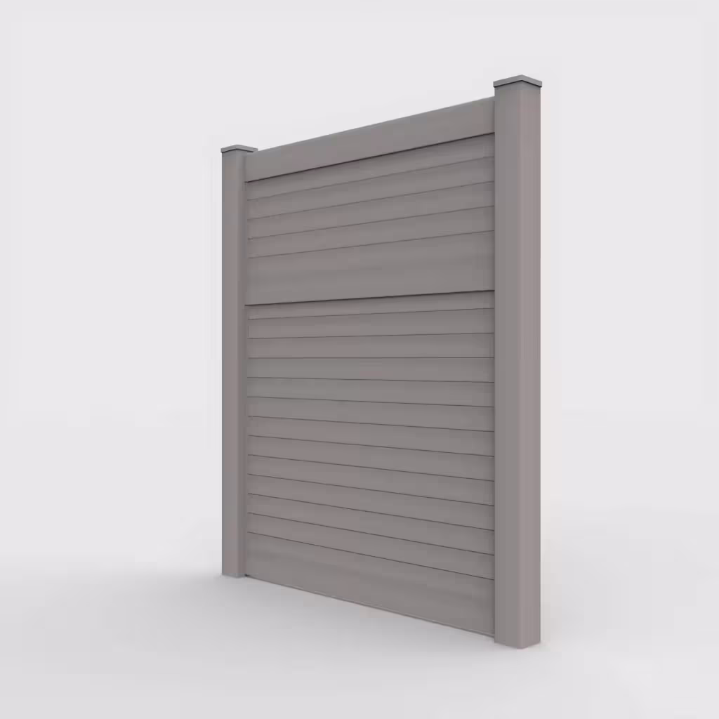 Slate gray horizontal privacy 7 ft fence, left-side view