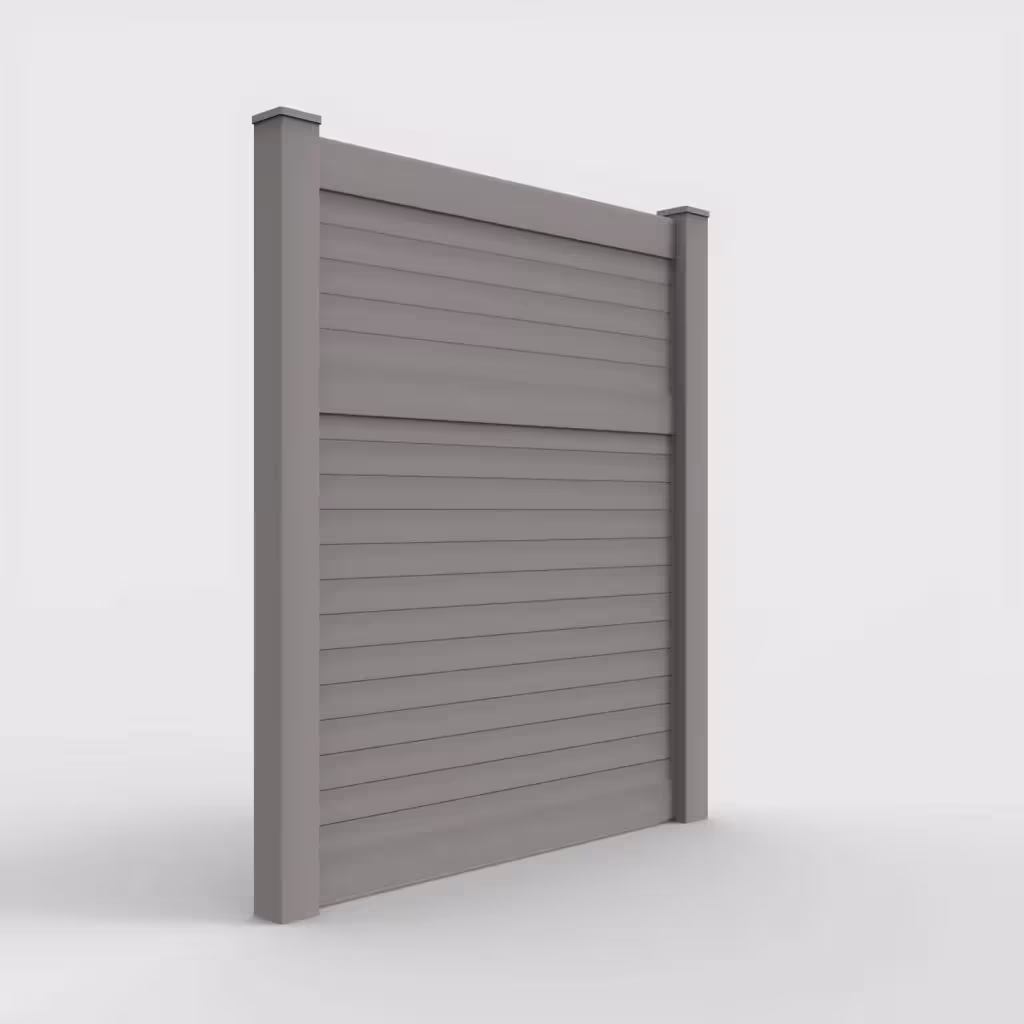 Slate gray horizontal privacy 7 ft fence, right-side view