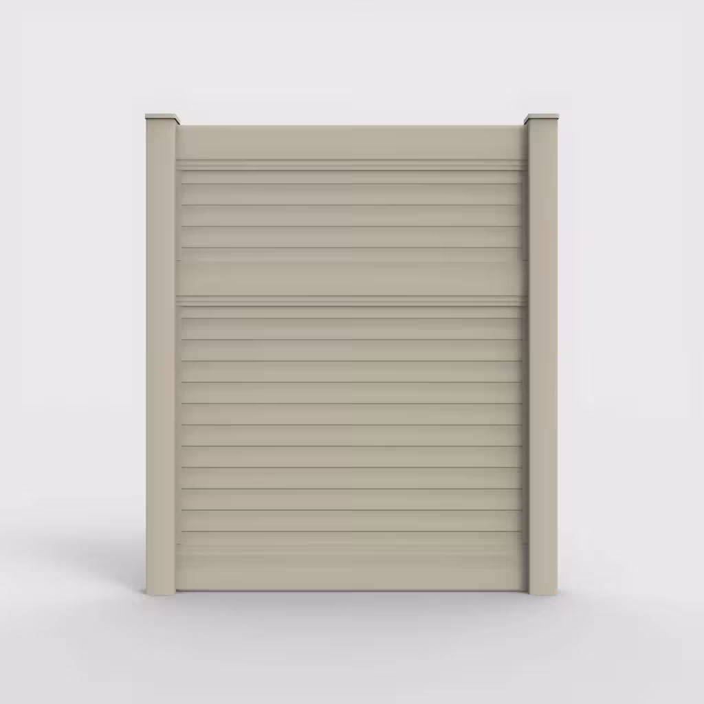 Tan horizontal privacy 7 ft fence, front view