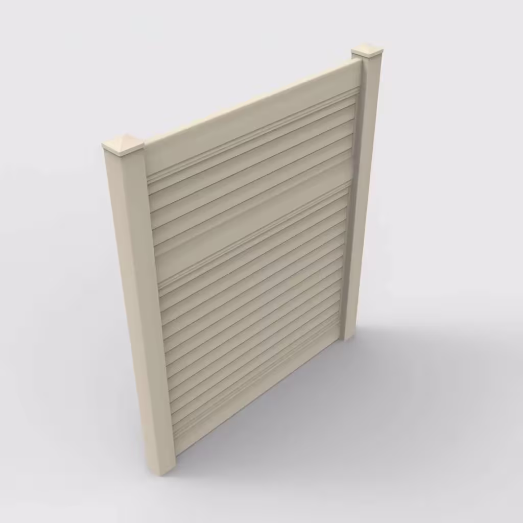 Tan horizontal privacy 7 ft fence, isometric view