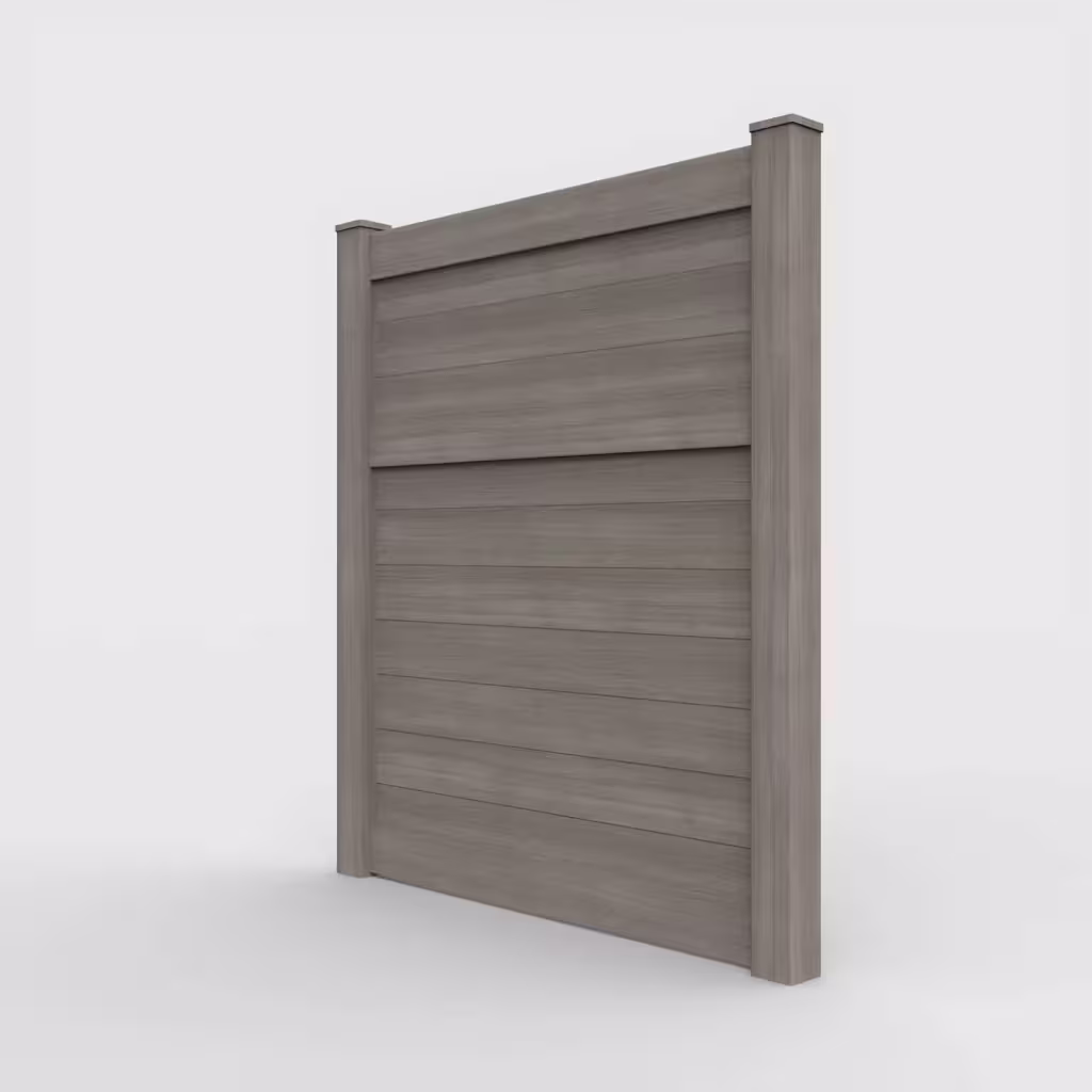 Weathered blend horizontal privacy 7 ft fence, left-side view