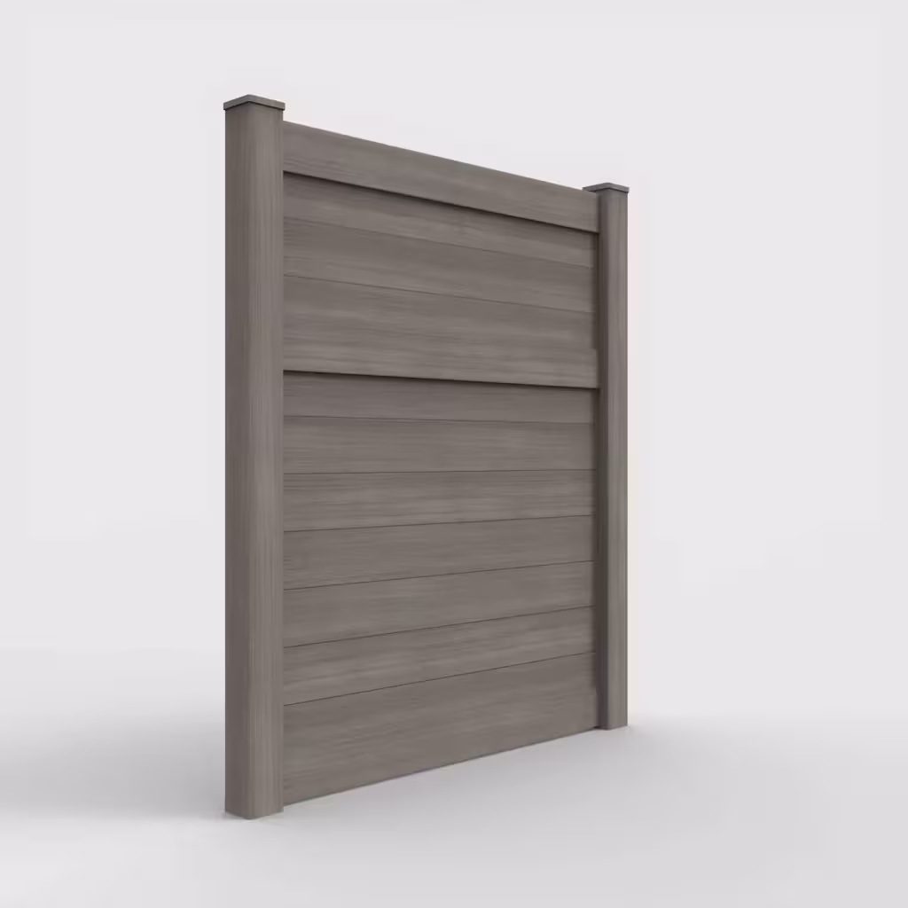 Weathered blend horizontal privacy 7 ft fence, right-side view