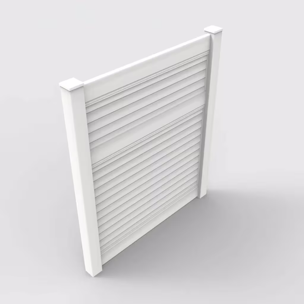White horizontal privacy 7 ft fence, isometric view