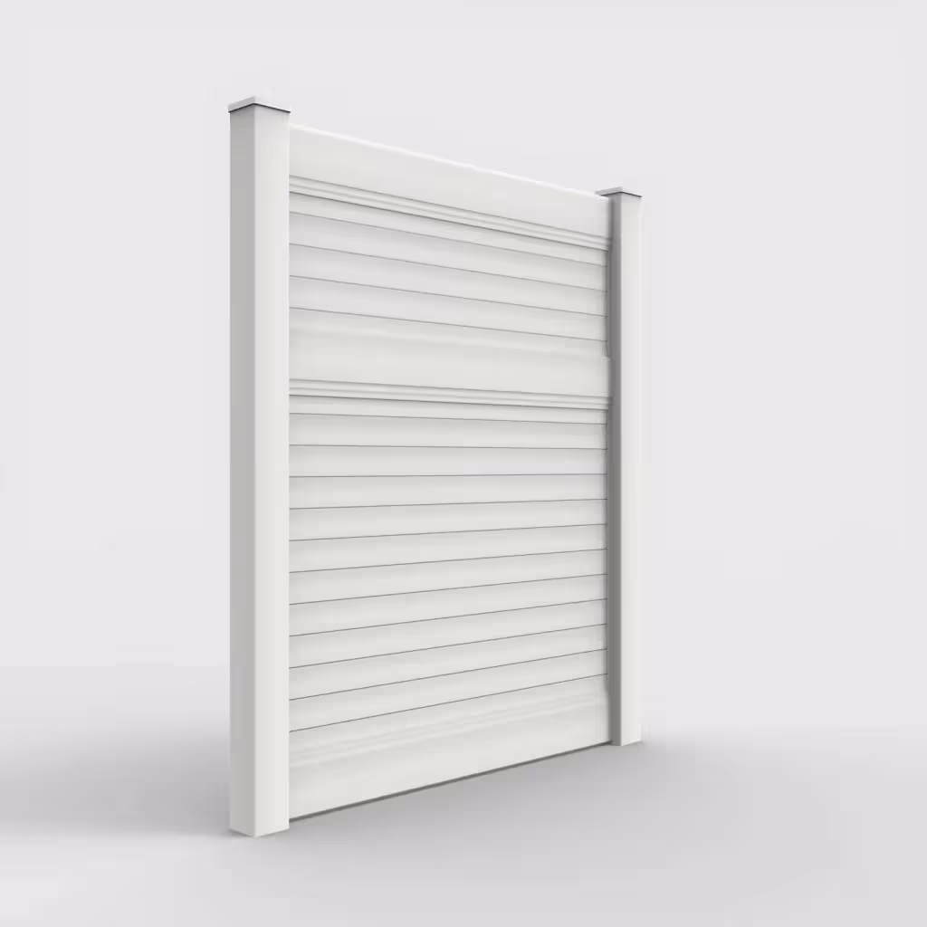 White horizontal privacy 7 ft fence, right-side view