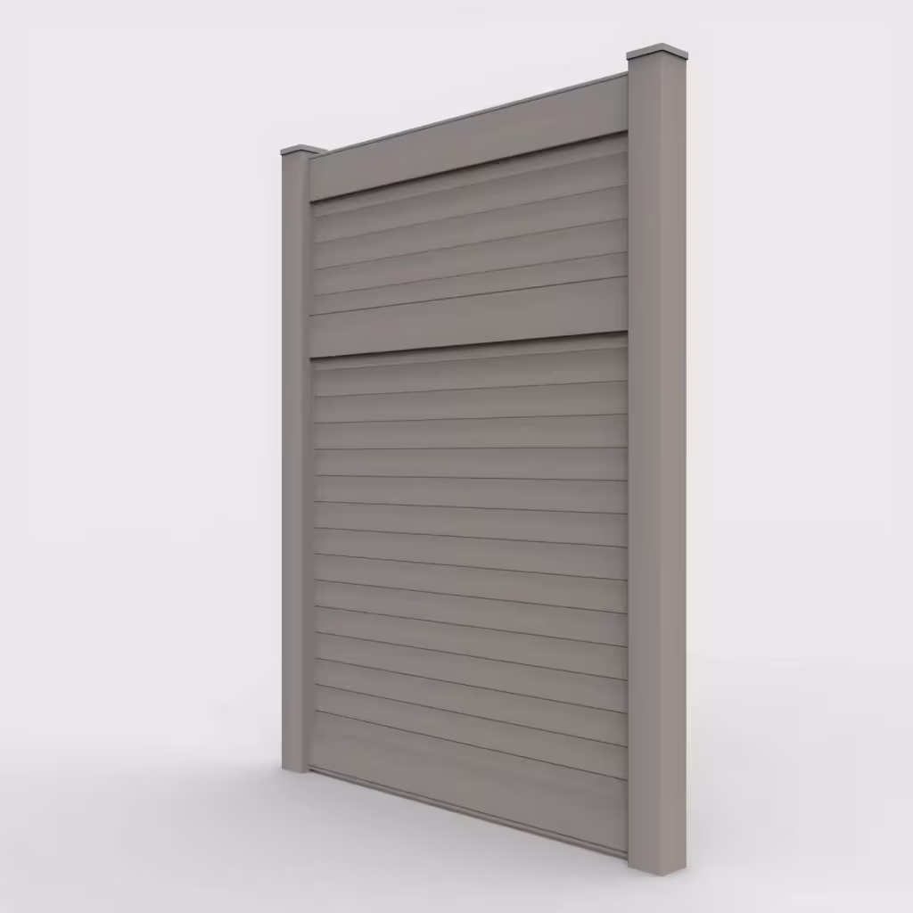 Gray horizontal privacy 8 ft fence, left-side view