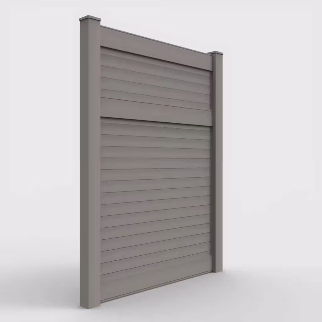 Gray horizontal privacy 8 ft fence, right-side view
