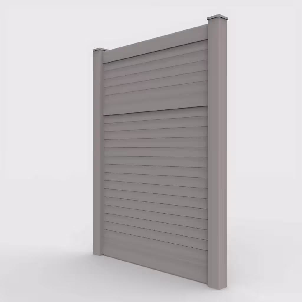 Slate gray horizontal privacy 8 ft fence, left-side view