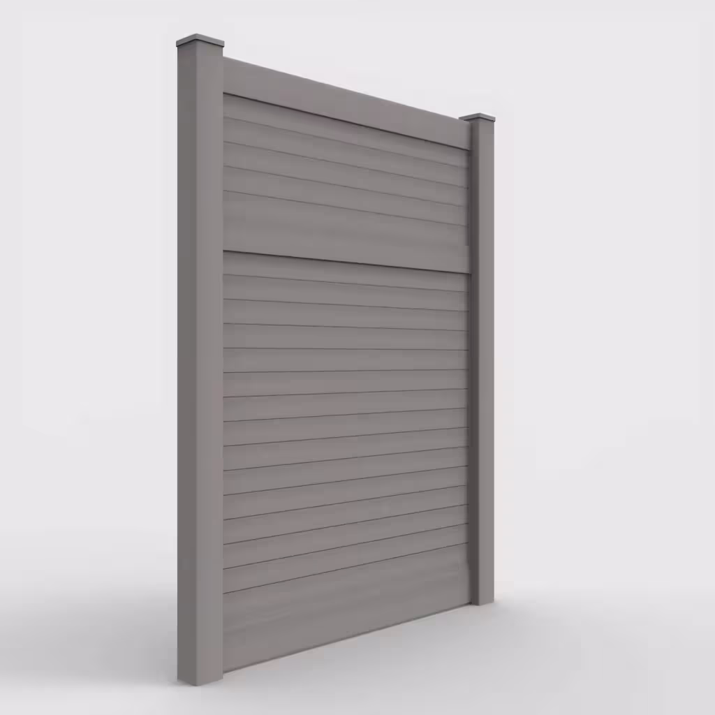 Slate gray horizontal privacy 8 ft fence, right-side view